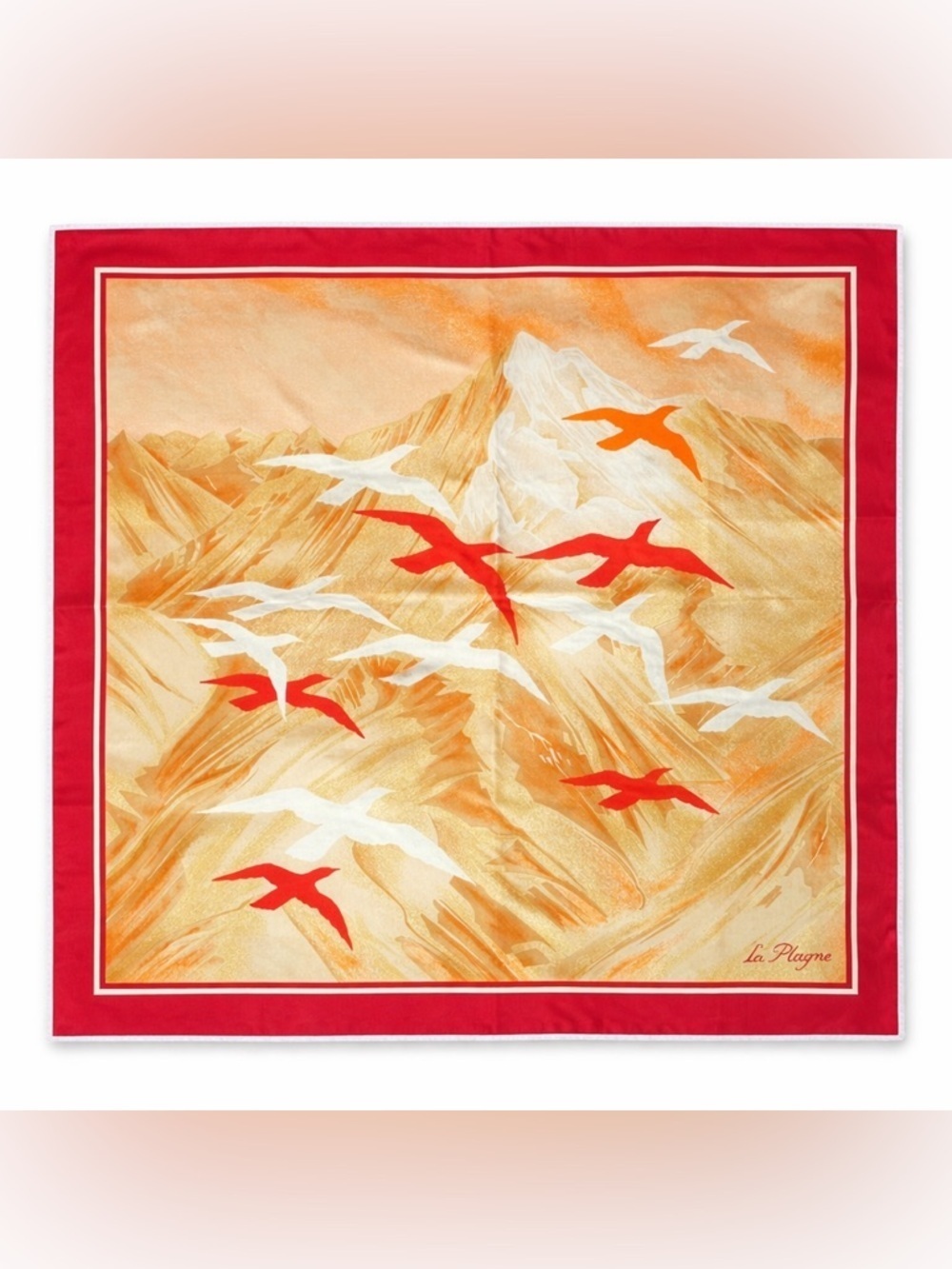 Vintage Francois de Reix Silk Scarf La Plagne French Alps Mountains Birds Square
